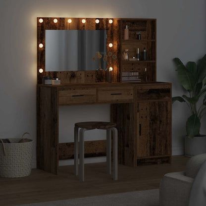 Dressing Table with Mirror Lights 2 pcs Brown Engineered Wood