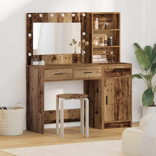 Dressing Table with Mirror Lights 2 pcs Brown Engineered Wood