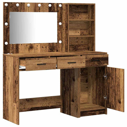 Dressing Table with Mirror Lights 2 pcs Brown Engineered Wood