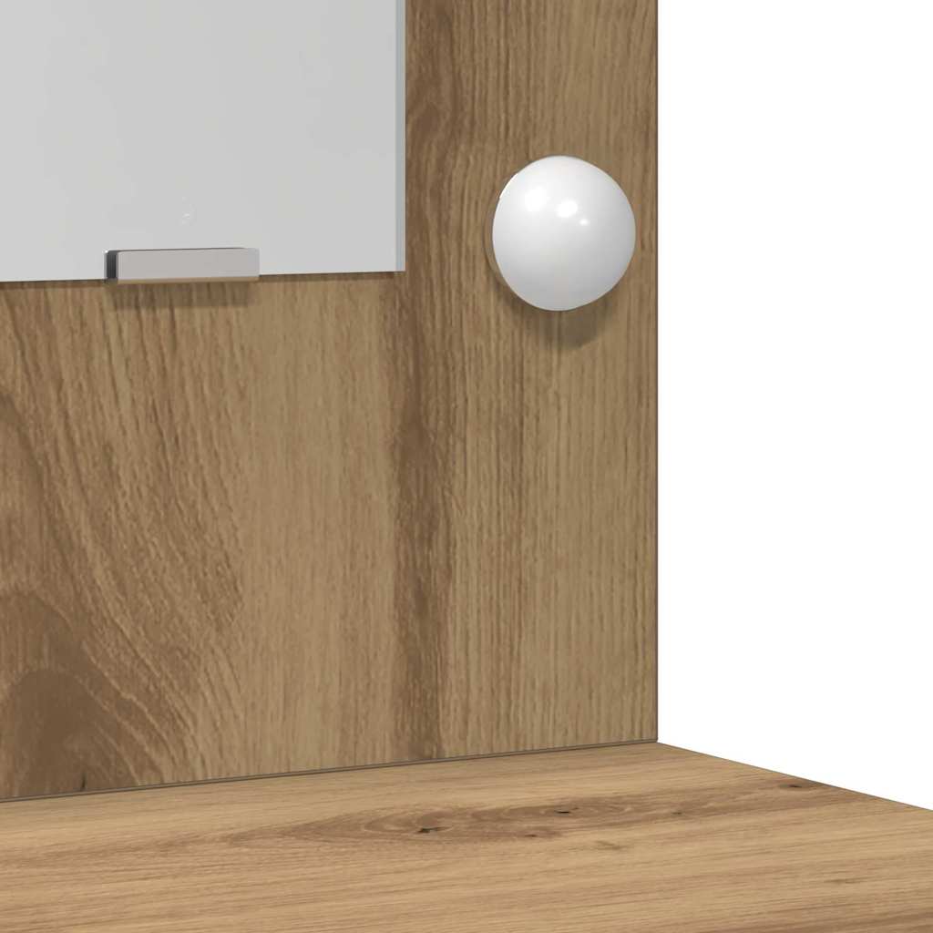 Dressing Table with Mirror Lights 2 pcs Brown Engineered Wood