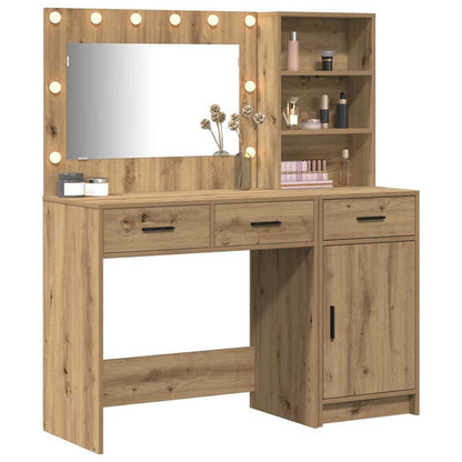 Dressing Table with Mirror Lights 2 pcs Brown Engineered Wood