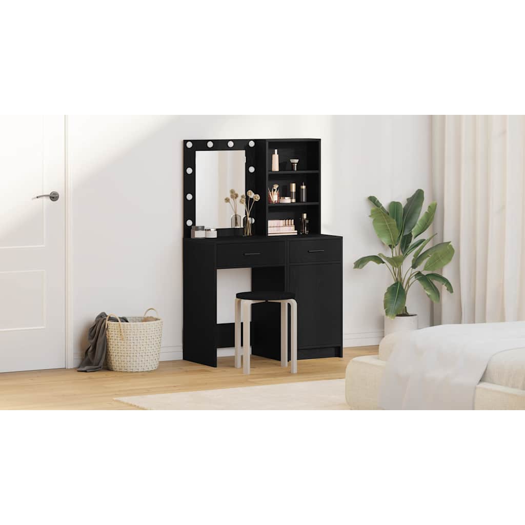 Dressing Table Set with Drawer 2 pcs Black Oak Engineered Wood