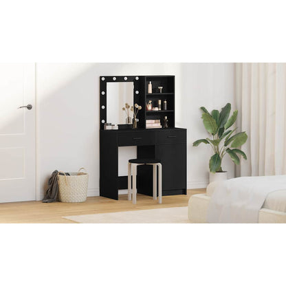 Dressing Table Set with Drawer 2 pcs Black Oak Engineered Wood