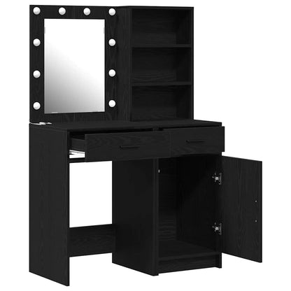 Dressing Table Set with Drawer 2 pcs Black Oak Engineered Wood