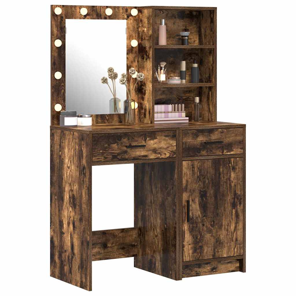 Dressing Table Set with Drawer 2 pcs Smoked Oak Engineered Wood