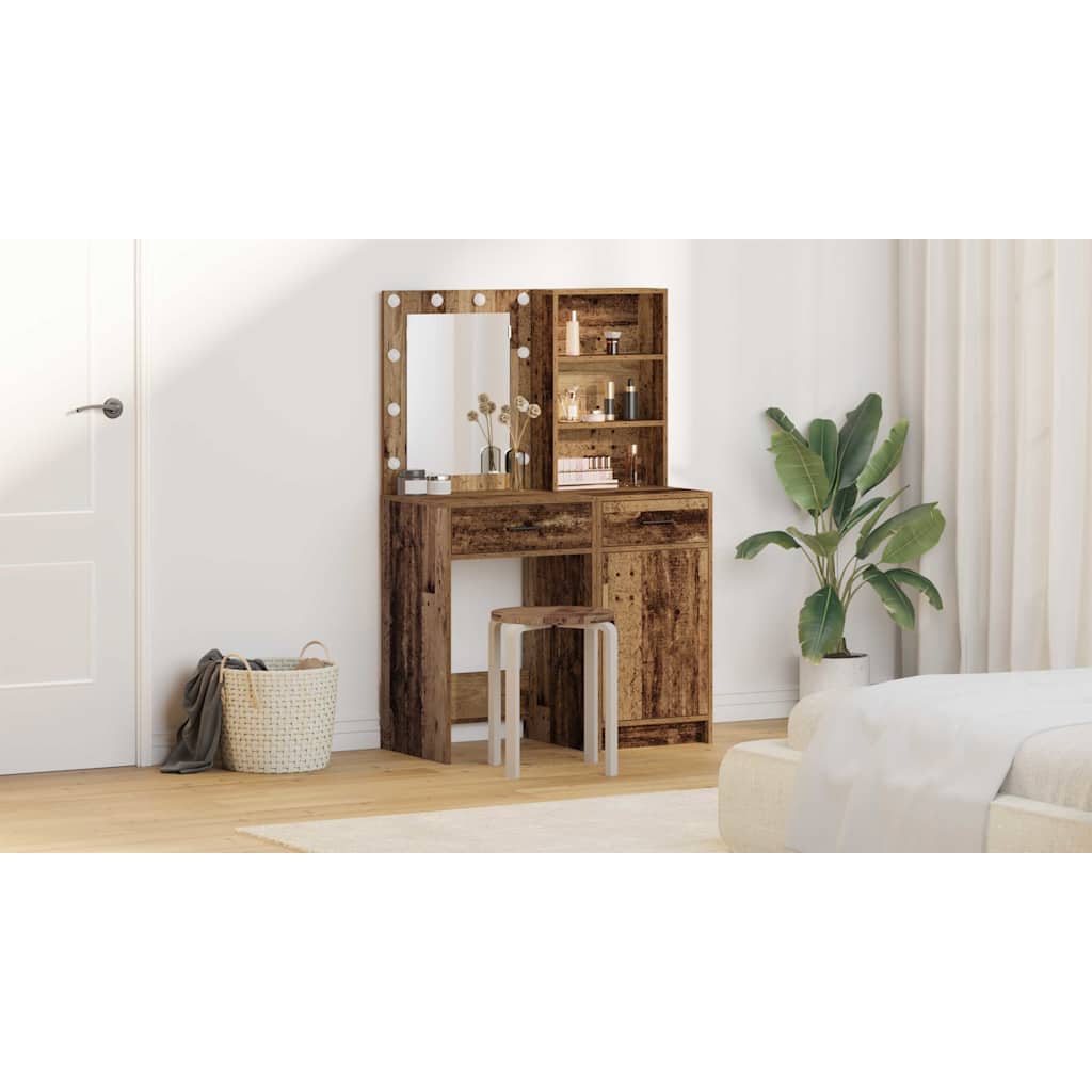 Dressing Table Set with Drawer 2 pcs Old Wood Engineered Wood