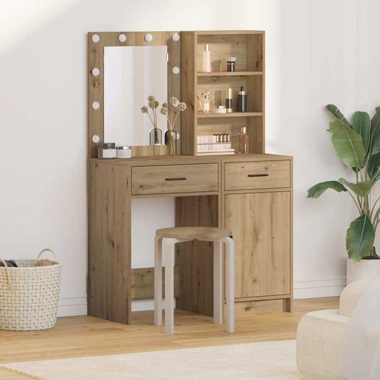Dressing Table Set with Shelf 2 pcs Artisan Oak Engineered Wood