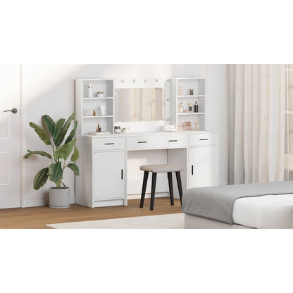 Dressing Table Set with Drawer 3 pcs White Engineered Wood