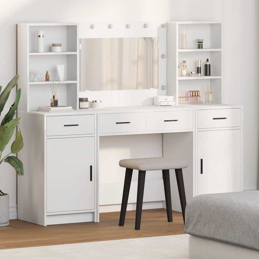 Dressing Table Set with Drawer 3 pcs White Engineered Wood