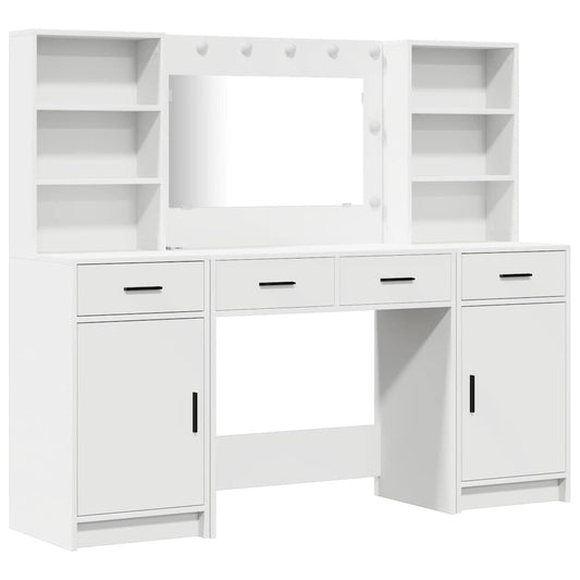 Dressing Table Set with Drawer 3 pcs White Engineered Wood
