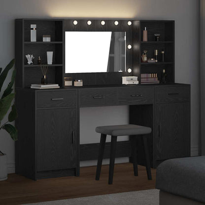 Dressing Table Set with Drawer 3 pcs Black Oak Engineered Wood