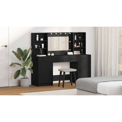 Dressing Table Set with Drawer 3 pcs Black Oak Engineered Wood