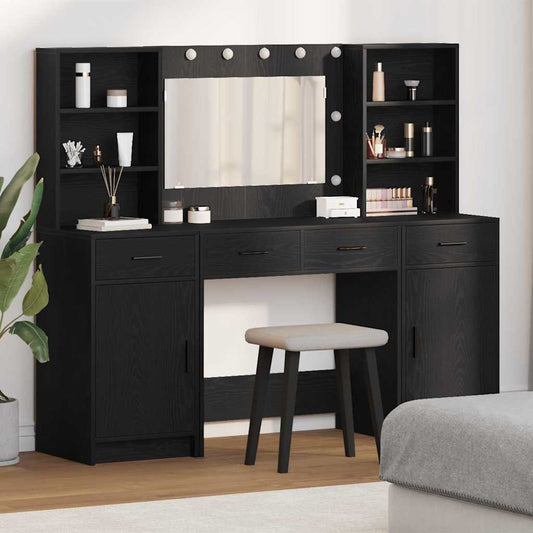 Dressing Table Set with Drawer 3 pcs Black Oak Engineered Wood