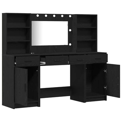 Dressing Table Set with Drawer 3 pcs Black Oak Engineered Wood