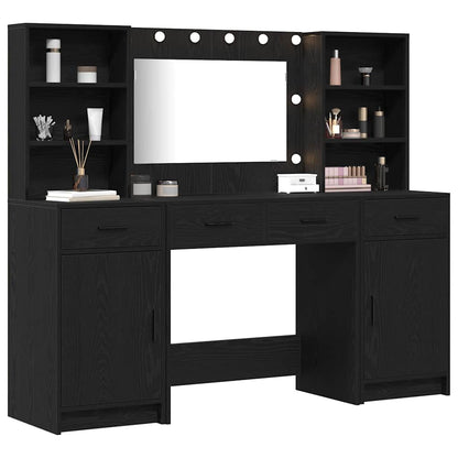 Dressing Table Set with Drawer 3 pcs Black Oak Engineered Wood