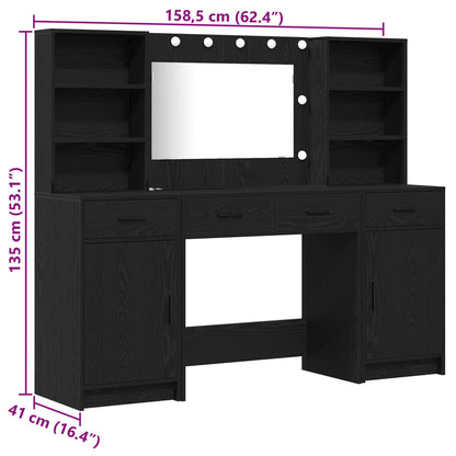 Dressing Table Set with Drawer 3 pcs Black Oak Engineered Wood