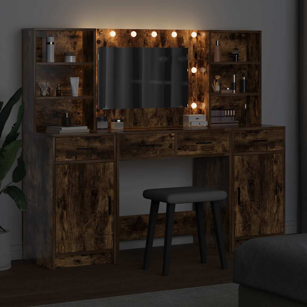 Dressing Table Set with Drawer 3 pcs Smoked Oak Engineered Wood