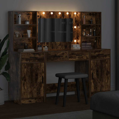 Dressing Table Set with Drawer 3 pcs Smoked Oak Engineered Wood