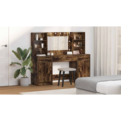 Dressing Table Set with Drawer 3 pcs Smoked Oak Engineered Wood