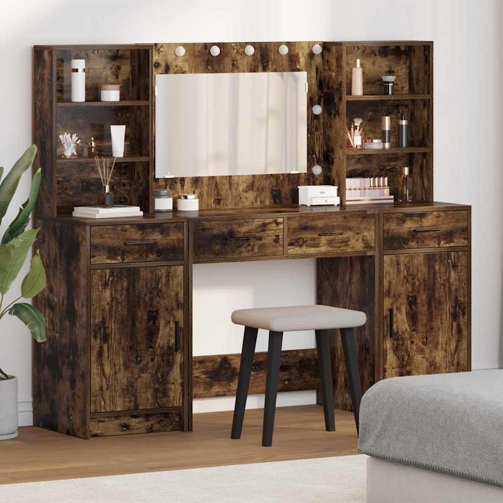 Dressing Table Set with Drawer 3 pcs Smoked Oak Engineered Wood