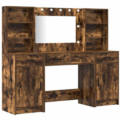 Dressing Table Set with Drawer 3 pcs Smoked Oak Engineered Wood