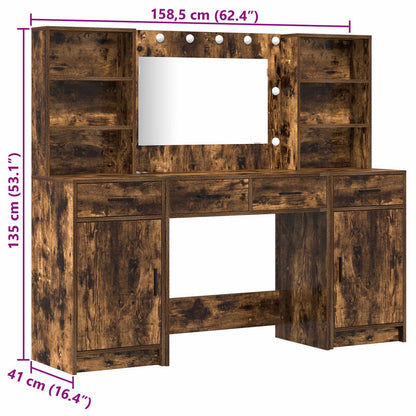 Dressing Table Set with Drawer 3 pcs Smoked Oak Engineered Wood