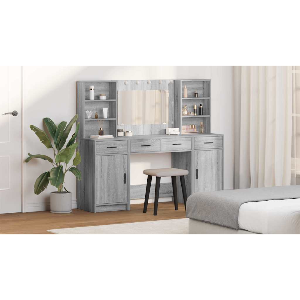 Dressing Table Set with Shelf 3 pcs Grey Sonoma Engineered Wood
