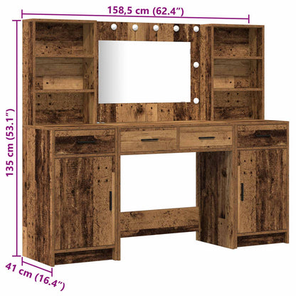 Dressing Table Set with Drawer 3 pcs Old Wood Engineered Wood