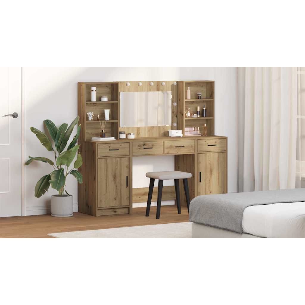 Dressing Table Set with Shelf 3 pcs Artisan Oak Engineered Wood