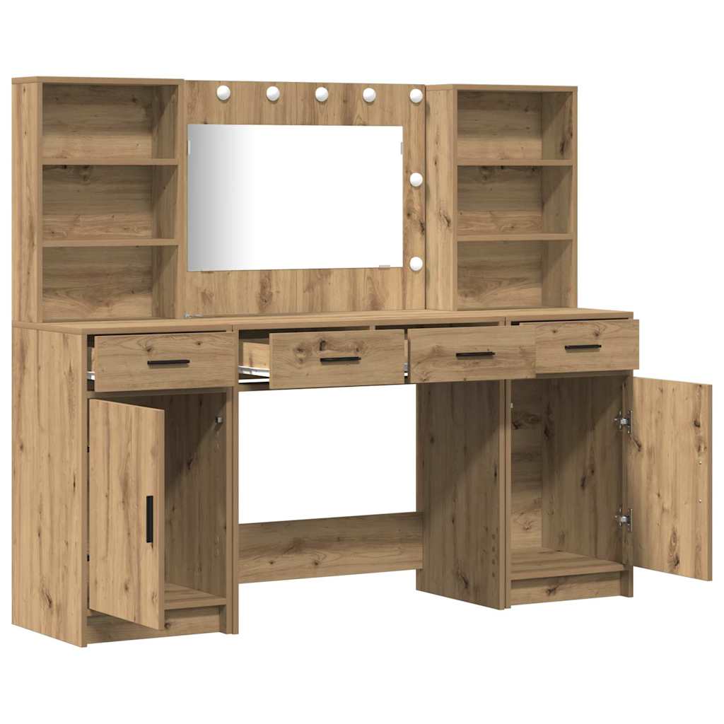 Dressing Table Set with Shelf 3 pcs Artisan Oak Engineered Wood