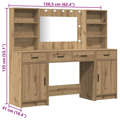 Dressing Table Set with Shelf 3 pcs Artisan Oak Engineered Wood
