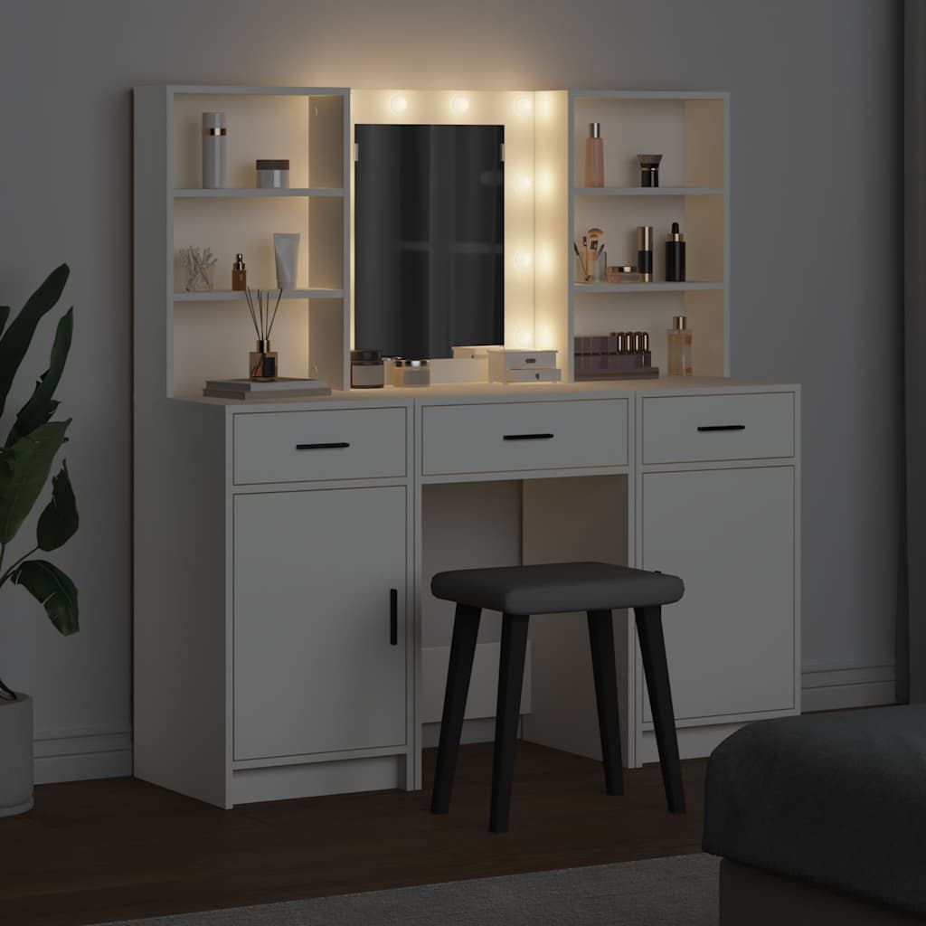 Dressing Table Set with Drawer 3 pcs White Engineered Wood