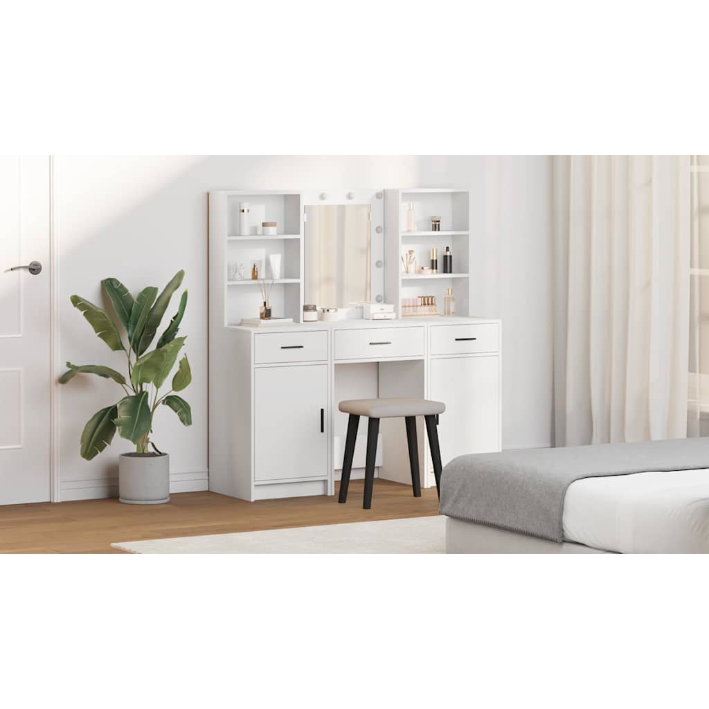 Dressing Table Set with Drawer 3 pcs White Engineered Wood