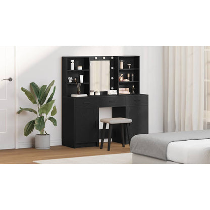Dressing Table Set with Drawer 3 pcs Black Oak Engineered Wood