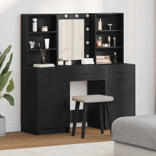 Dressing Table Set with Drawer 3 pcs Black Oak Engineered Wood