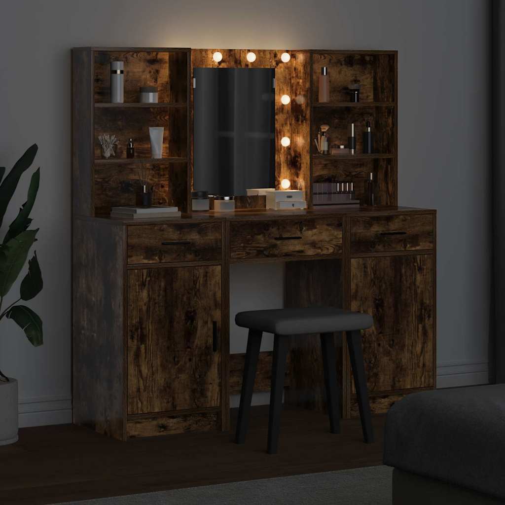 Dressing Table Set with Drawer 3 pcs Smoked Oak Engineered Wood