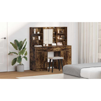Dressing Table Set with Drawer 3 pcs Smoked Oak Engineered Wood
