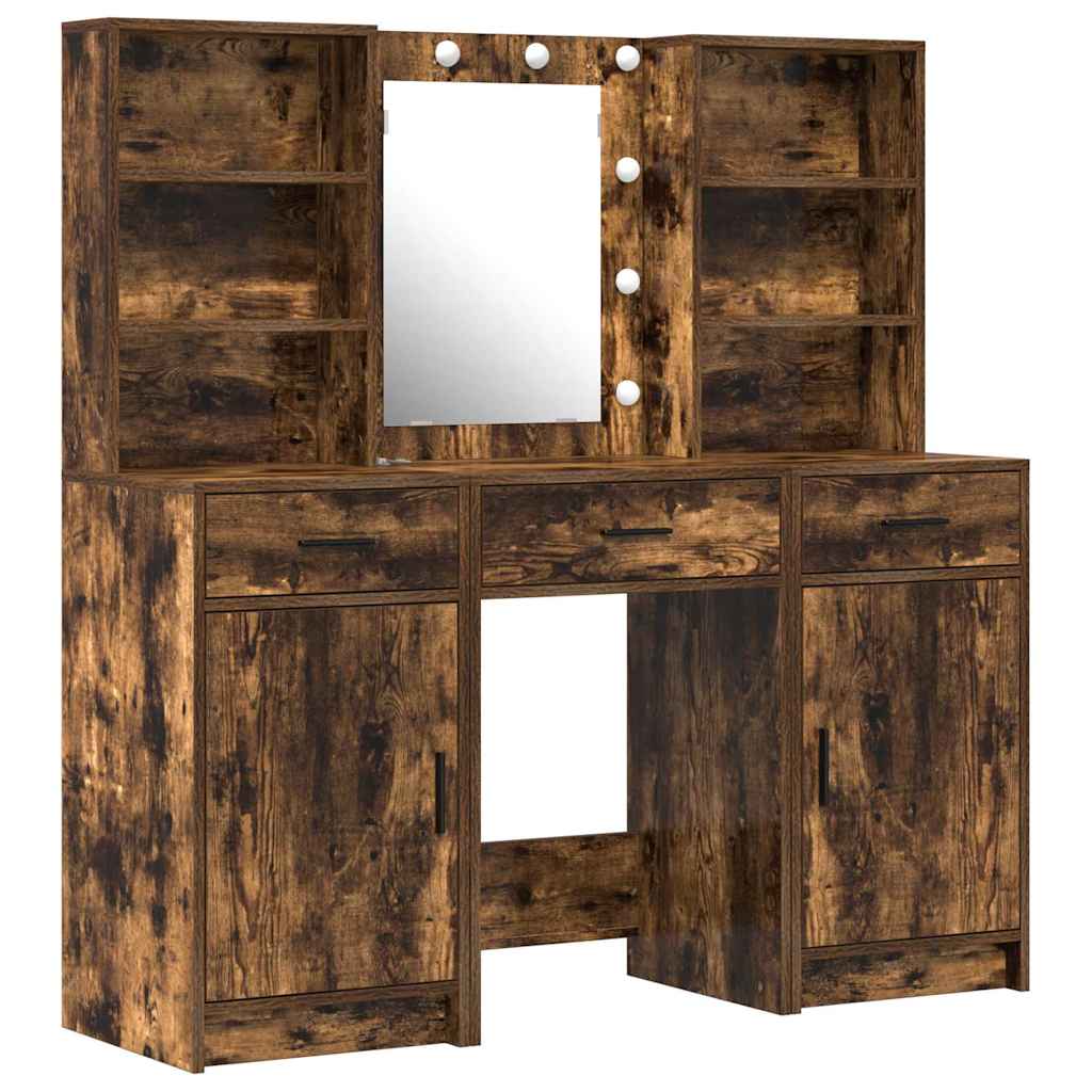 Dressing Table Set with Drawer 3 pcs Smoked Oak Engineered Wood