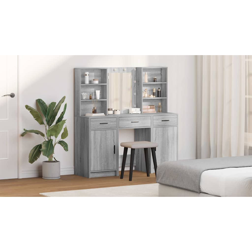 Dressing Table Set with Shelf 3 pcs Grey Sonoma Engineered Wood
