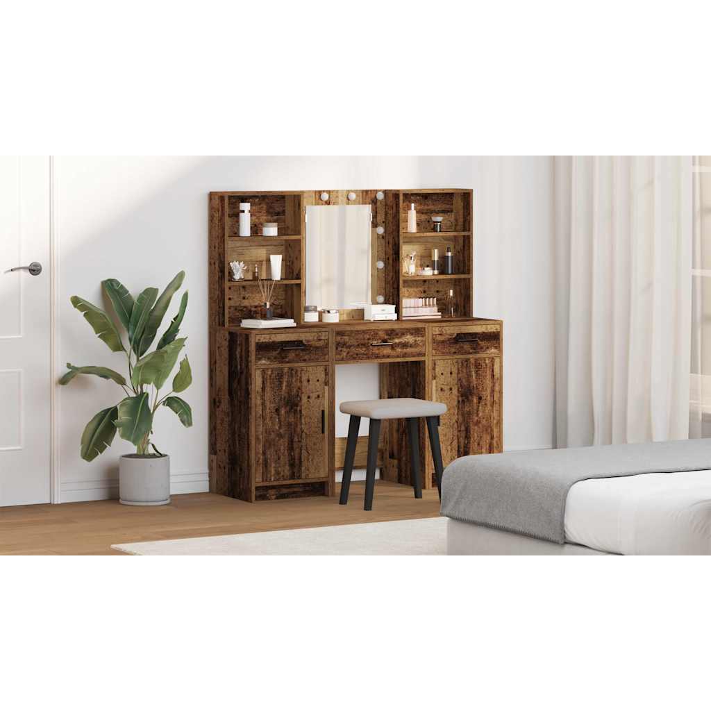 Dressing Table Set with Drawer 3 pcs Old Wood Engineered Wood