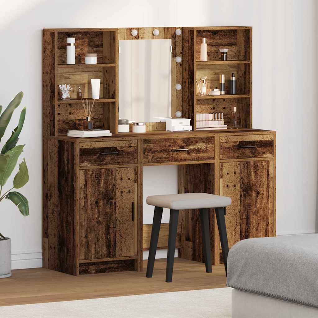 Dressing Table Set with Drawer 3 pcs Old Wood Engineered Wood