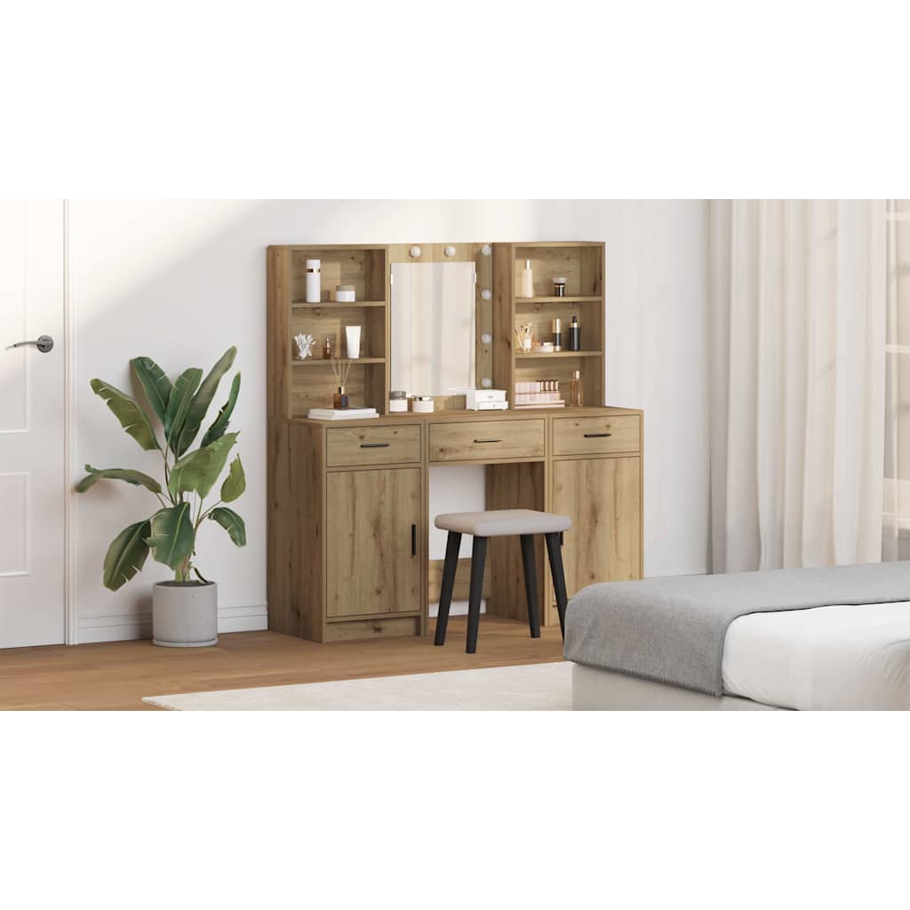 Dressing Table Set with Shelf 3 pcs Artisan Oak Engineered Wood