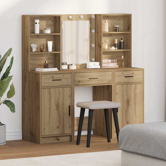 Dressing Table Set with Shelf 3 pcs Artisan Oak Engineered Wood