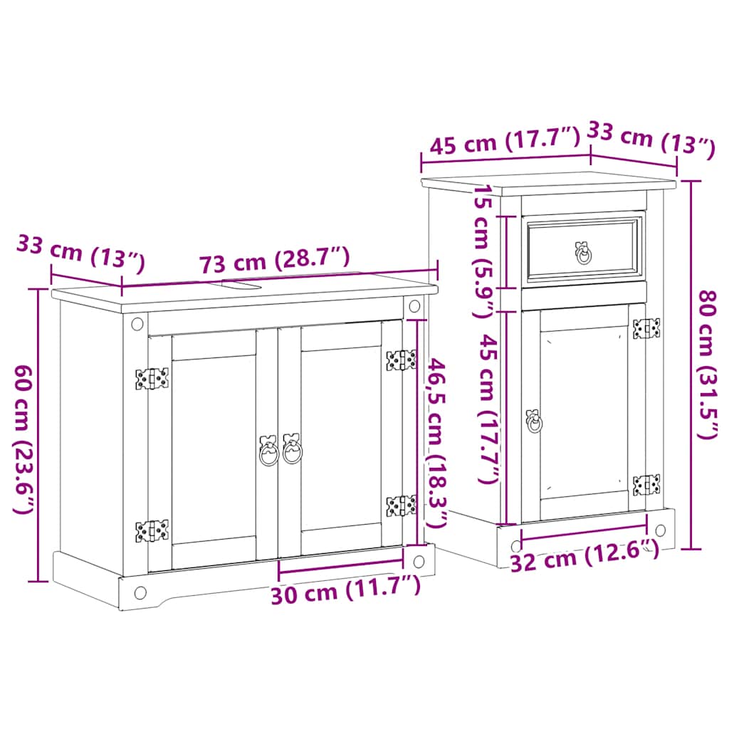 2 Piece Bathroom Furniture Set "Corona" Solid Wood Pine
