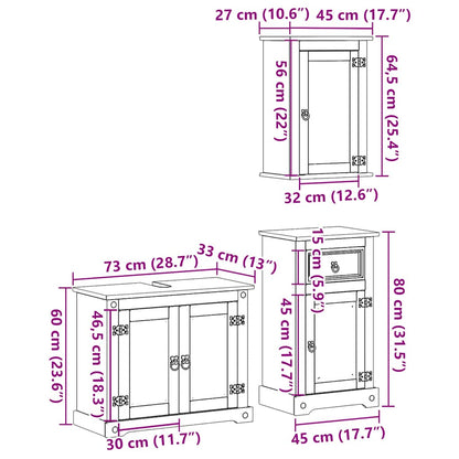 3 Piece Bathroom Furniture Set "Corona" Solid Wood Pine