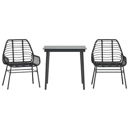 3 Piece Garden Dining Set Black Poly Rattan Glass
