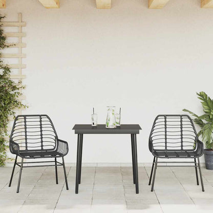 3 Piece Garden Dining Set Black Poly Rattan Glass