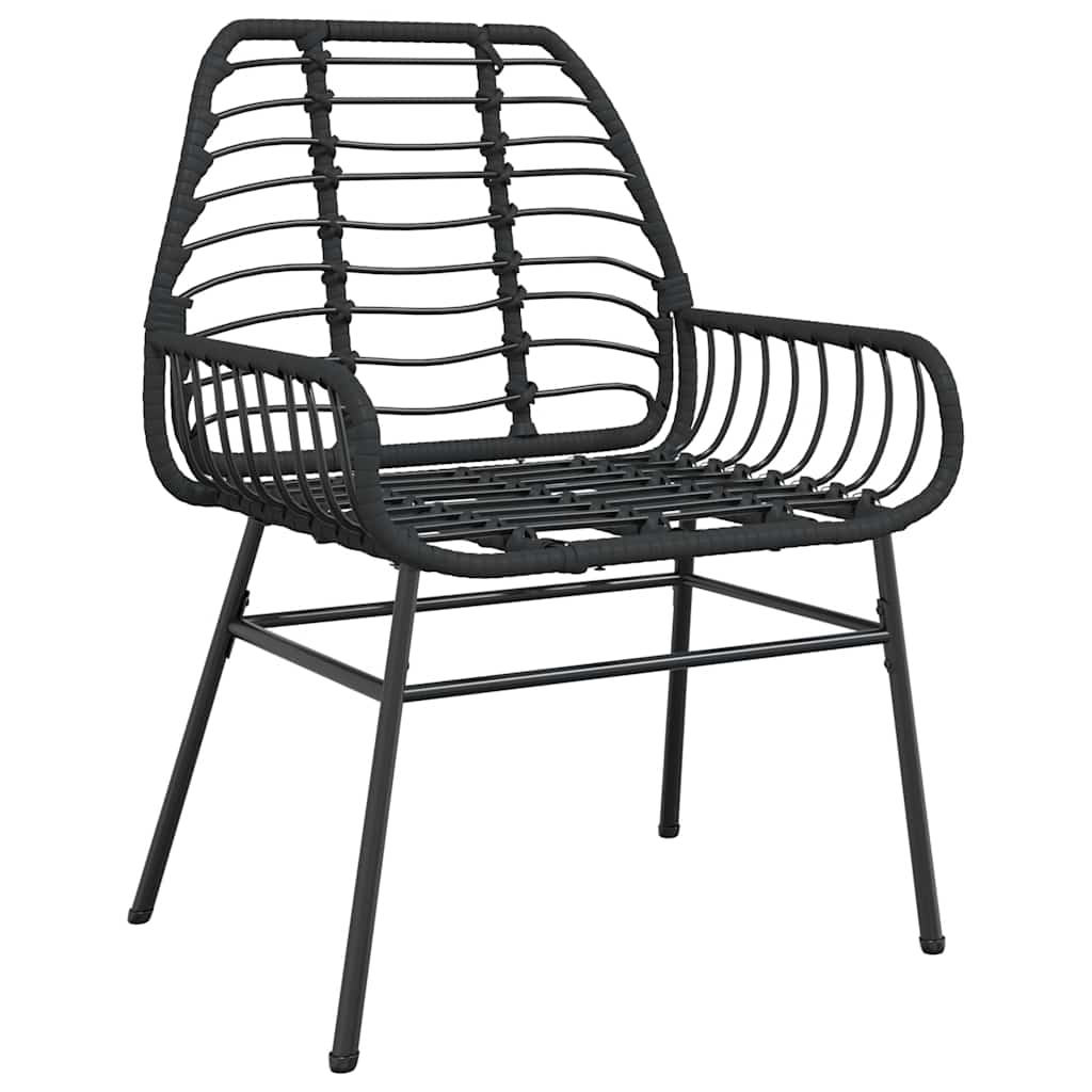 5 Piece Garden Dining Set Black Poly Rattan Glass