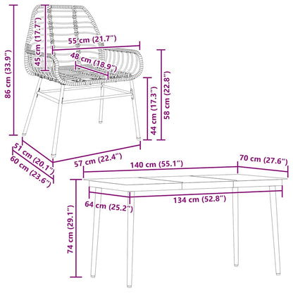 5 Piece Garden Dining Set Black Poly Rattan Glass