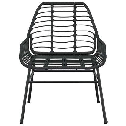 7 Piece Garden Dining Set Black Poly Rattan Glass